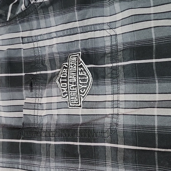GENUINE HARLEY DAVIDSON EMBROIDERED BLACK & GRAY PLAID BUTTON LONG-SLEEVED SHIRT - Picture 4 of 14